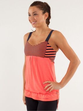 LULULEMON Back on Track Striped Coral Navy Athletic Yoga Run Tank Top Size 10